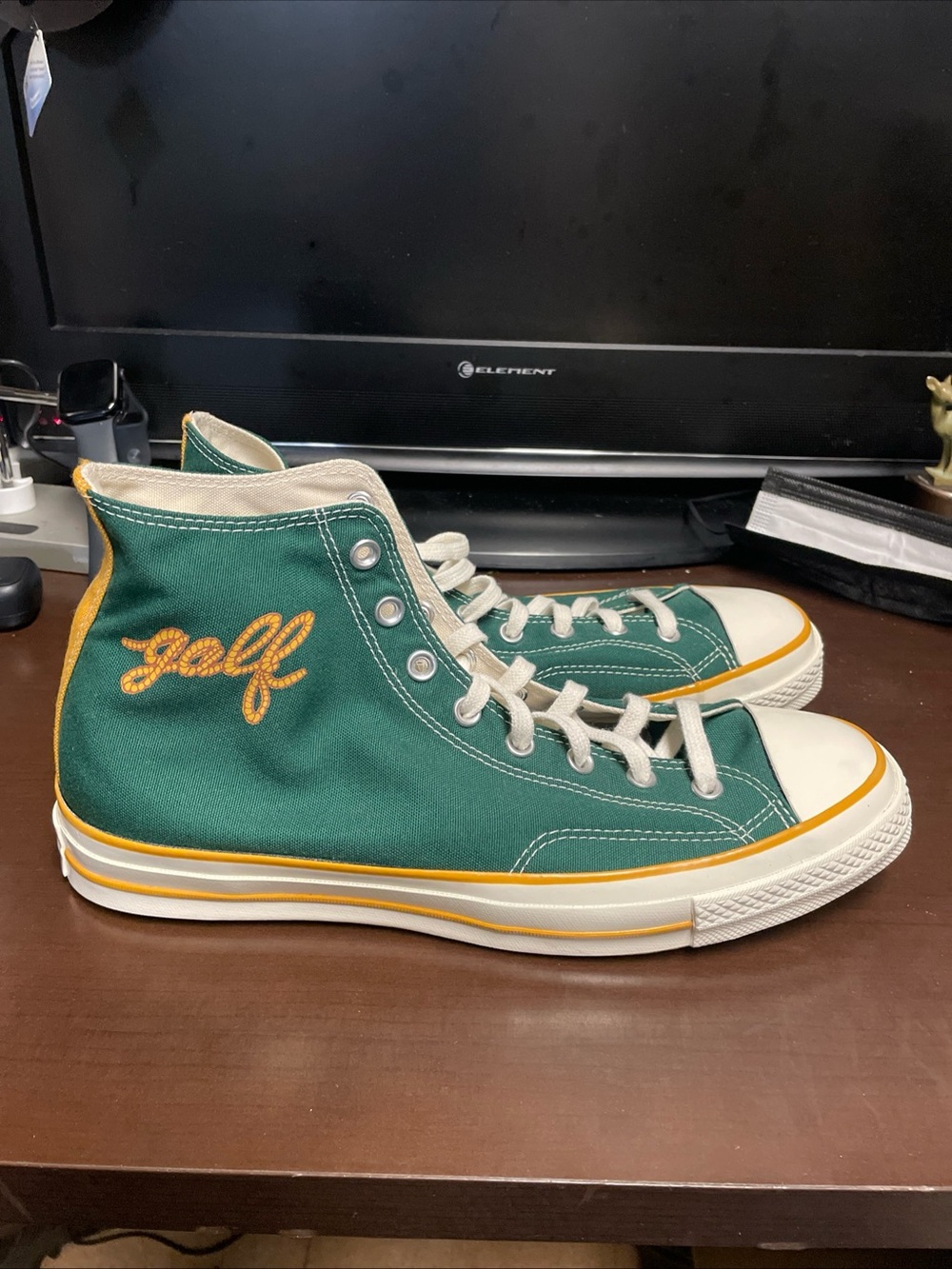 Converse X Tyler the Creator Green High-Top Sneakers with Yellow Trim